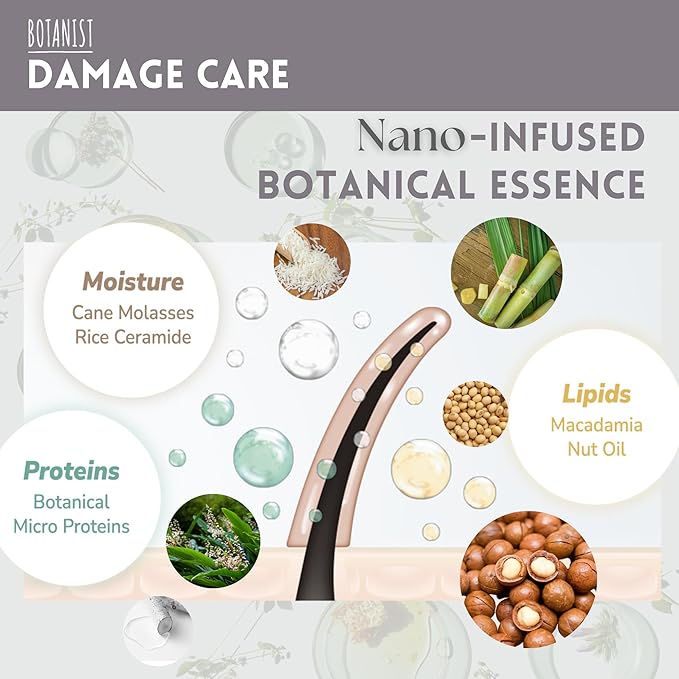 BOTANIST Natural Shampoo and Conditioner Set, Hair Repair Shampoo and Conditioner by Keratin, Collagen, Jojoba& Argan Oil, Moisturizing Shampoo in Japan, Silicone & Sulfate Free 31.7 Fl Oz DAMAGE CARE