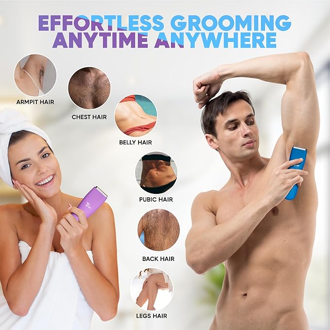 Body Hair Trimmer for Men and Women, Ball and Groin Trimmer, Bikini Trimmer, Pubic Hair, Manscaping, Waterproof, Wireless Grooming, Body Shaver, Manscape (Blue)