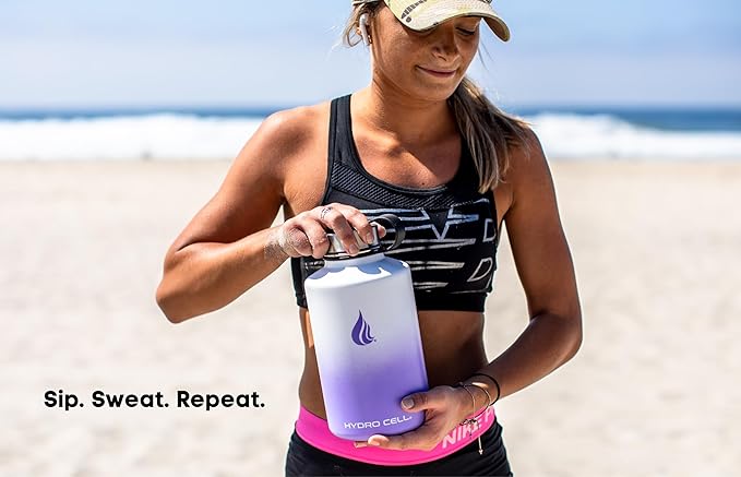 HYDRO CELL Stainless Steel Insulated Water Bottle with Straw - For Cold & Hot Drinks - Metal Vacuum Flask with Screw Cap and Modern Leakproof Sport Thermos for Adults (Lavender/White 64oz)