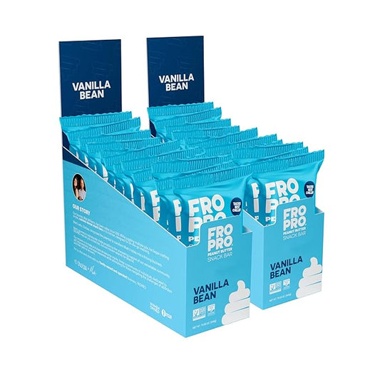 FROPRO Plant Protein Snack Bars - Plant Based Protein Bars, All-Natural, Gluten, Dairy, & Soy Free, High Protein Bars with Low Calories | Vanilla, 24 Pack