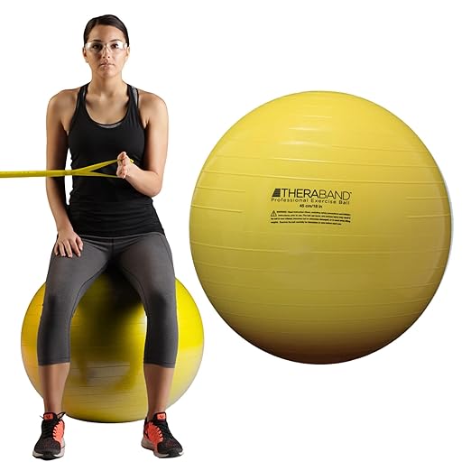 THERABAND Standard Exercise Ball, 18" Yellow Stability Trainer for 4'7"–5' Users, Yoga & Pilates Ball, Balance & Core Trainer, For Athletes Fitness at Gym & Home