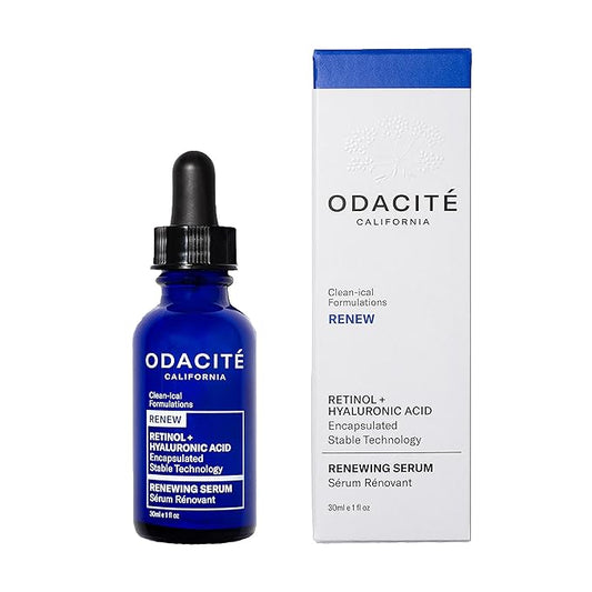 Odacite Renewing Retinol & Hyaluronic Acid Facial Serum - Anti-Aging Face Serum Targets Fine lines, Blemishes & Wrinkles - Squalane, Vitamin E & Rose Floral Water for Smooth Skin - 1 Fl Oz