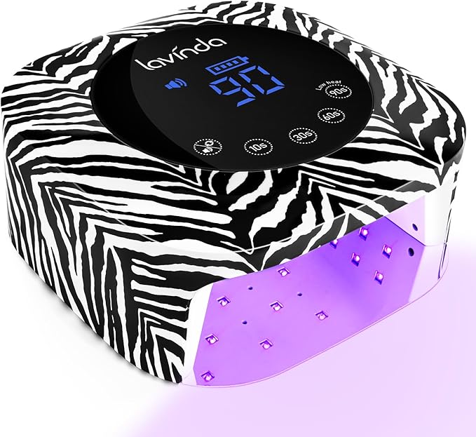 Lavinda UV Light for Gel Nails 54W UV Nail Lamp Cordless Rechargeable Nail Light with 4 Timer, 2X Faster Nail Polish Curing Lamp Nail Dryer for Salon Use-Zebra Pattern