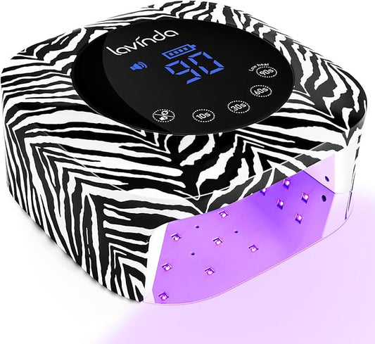 Lavinda UV Light for Gel Nails 54W UV Nail Lamp Cordless Rechargeable Nail Light with 4 Timer, 2X Faster Nail Polish Curing Lamp Nail Dryer for Salon Use-Zebra Pattern
