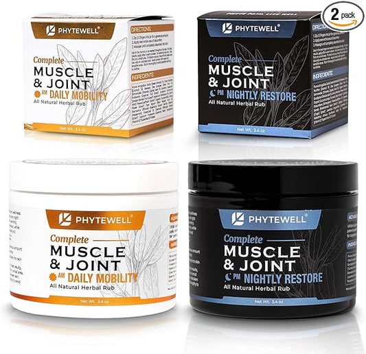 AM/PM Herbal Muscle & Joint Rub Bundle – AM for Mobility & Flexibility, PM for Recovery & Relaxation – All-Day Comfort, CO₂ Extracted, Non-Greasy