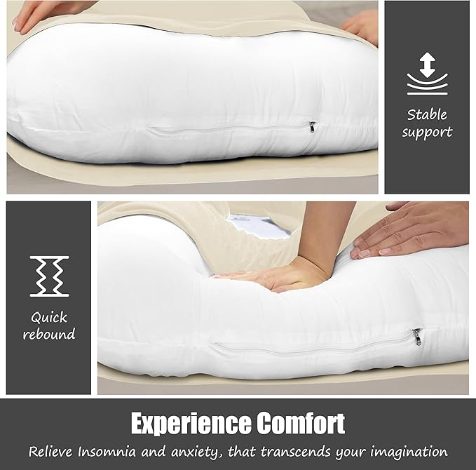 HIPHOP PANDA U-Shaped Pregnancy Pillow for Sleeping - Full Body Maternity Support Pillow with Cooling Removable Cover - Comfort for Back, HIPS, Legs, Belly - 57 Inch for Pregnant Women, Ivory