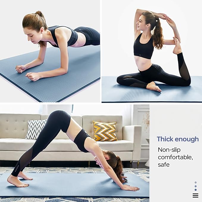 Yoga Mat Non Slip NBR Thick Yoga Mat, 72"L x 32"/24"W x 0.6"/0.4"TH (185cm x 80cm/61cm x 15mm/10mm), Anti-Tear Exercise Mat with Carrying Strap and Bag, Workout Mats for Yoga, Pilates, Floor Exercises