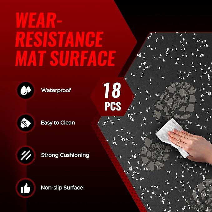 SUPERJARE 0.79'' Extra-Thick Exercise Equipment Mats, 18 Pcs 72 Sq Ft Rubber Top Floor Tiles with High Density EVA Foam, Interlocking Gym Flooring for Home Gym, Workout Mat, Black/Grey