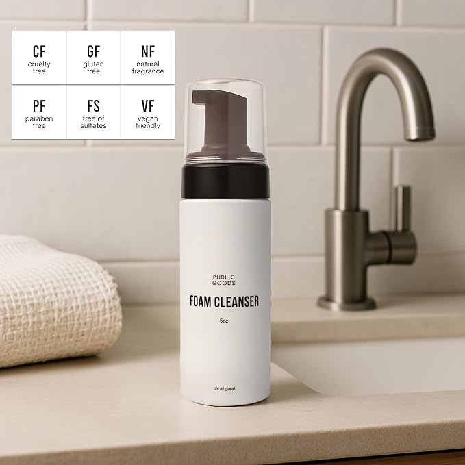 Public Goods Facial Cleanser & Moisturizer for Men & Women | Moisturizing & Hydrating Foaming Cleanser | Removes Dirt & Oil | Makeup Remover | Vegan Friendly | Made in USA | 5 Fl Oz Bottle (Pack of 2)
