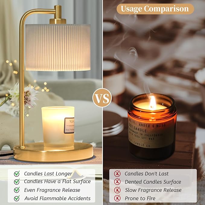 Candle Warmer Lamp with Timer, Dimmable Candle Wax Warmer Electric Candle Lamp for Scented Candles with Bulbs, House Warming Gifts Brithday Gifts Home Decor(Gold)