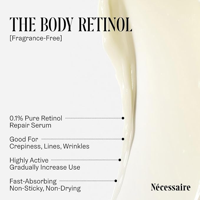 Nécessaire The Body Retinol - Firming Repair Serum + Retinol Body Lotion For Women & Men. Wrinkle + Line Prevention. 0.1% Pure + 10% AHA Crepey Skin Treatment. 5.1 oz
