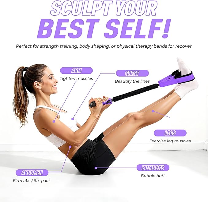Upgraded Durable Pedal Resistance Band with Handle, Thickened Latex Tubes and Soft Foam Fabric Foot Pedal, Sit Up Exercise Equipment for Abdomen, Waist, Arm, Core/ABS, Leg, Physical Therapy