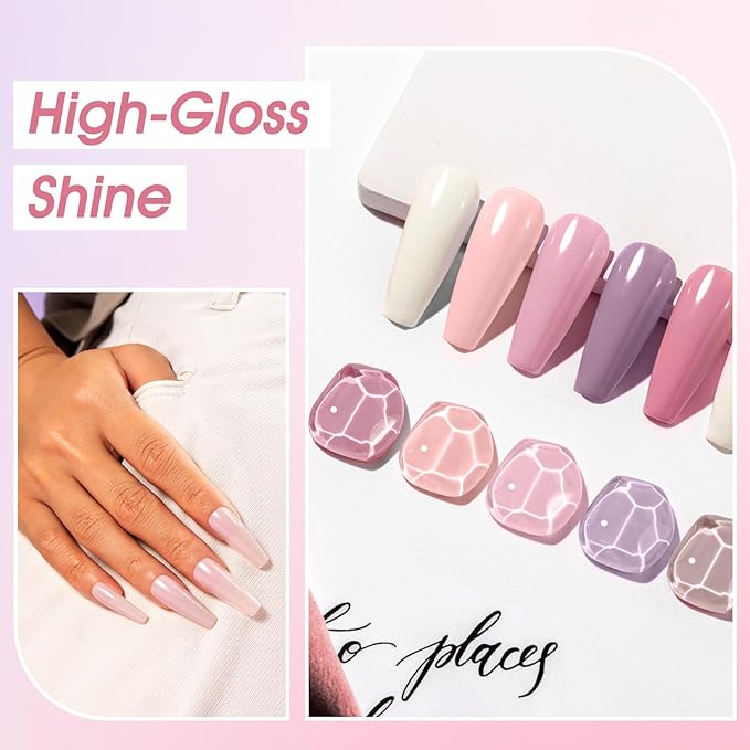 ROSALIND Pink Gel Polish Set, 12 Colors White Pink Purple Glitter Gel Nail Polish Peach Blush Pinks Sparkle Gel Polishes Soak Off Light Purple Gray Spring Romantic Gel Polish Kit