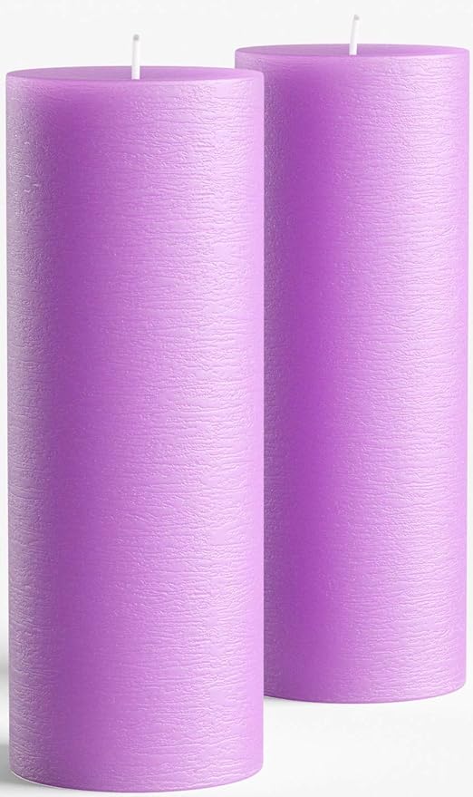 Set of 2 Pillar Candles 3" x 8" Unscented Handpoured Weddings, Home Decoration, Restaurants, Spa, Church Smokeless Cotton Wick - Lilac