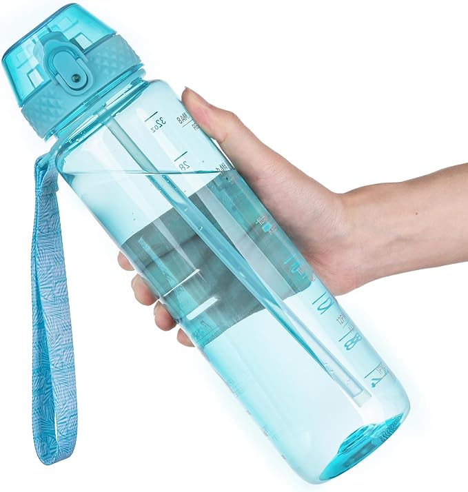GOPPUS Clear Water Bottle With Straw 32oz Clear Sports Water Bottles Motivational with Time Marker Tritan BPA Free Plastic Clea Water Bottle Wide Mouth for Gym Travel Home School Office