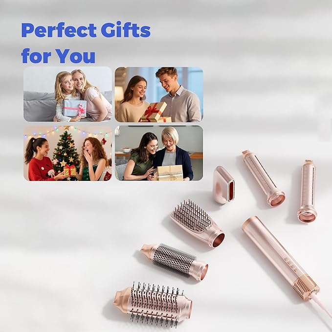 6-in-1 Hair Dryer Brush, 150,000 RPM High-Speed Hair Dryer Fast Drying,Upgraded Air Styler with Auto Wrap Curlers,Blow Dryer Brush for Straightening, Smoothing,Volumizing, No Heat Damage