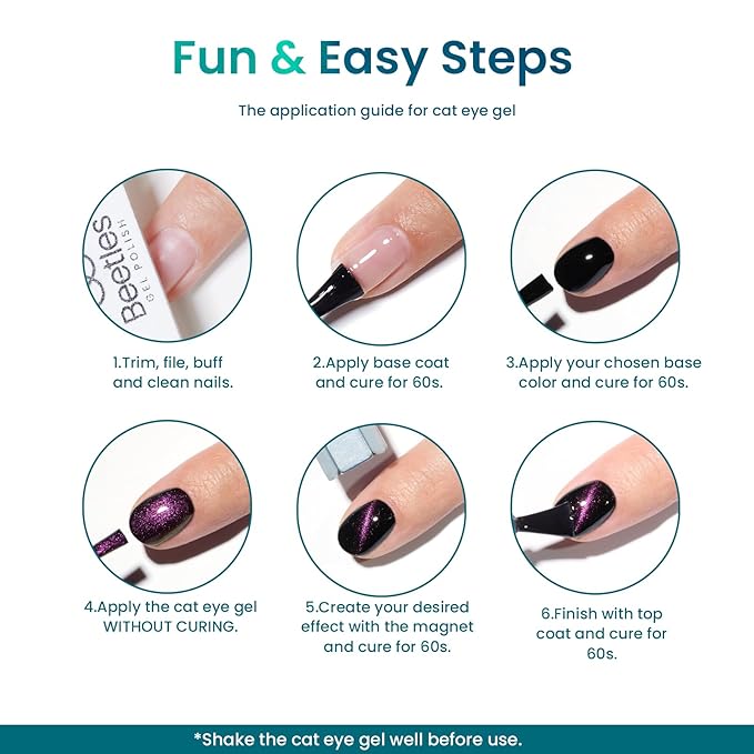 Beetles Cat Eye Gel Polish Set - 24Pcs 20 Colors Glitter Dark Color Changing Gel Nail Polish Kit with Base Gel Glossy Matte Top Coat Soak off UV DIY Nail Art Salon Ombre Black Nails Gift