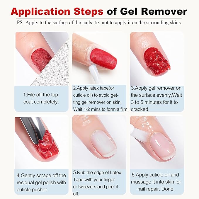 LOUINSTlC Gel Nail Polish Remover-2 x15ml Bottles，Fast 2-5 Min, Acetone-Free, Gentle on Nails, No Foil/Soak, includes 2 Tools for DlY & Professional Use