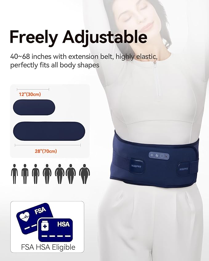 Portable Heating Pad with Massager for Back Pain Relief: MAXwarm 3.0, IKEEPFIT Electric Cordless Heat Pad for Period Cramps, Extra Large 65", 8000mAh Battery, Gift for Women Men (Blue)