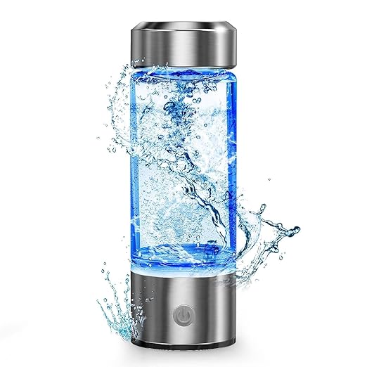 ikming Hydrogen Water Bottle, Portable Hydrogen Water Ionizer Machine, Hydrogen Water Generator, Rechargeable Hydrogen Rich Water Glass Health Cup for Home Travel (Silvery)