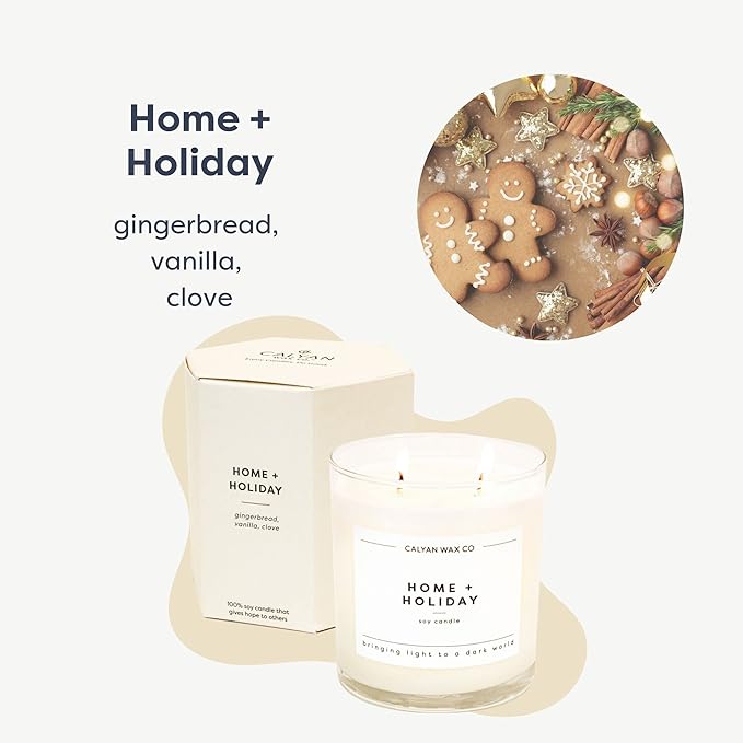 Calyan Wax Co. Home & Holiday 2 Wick Scented Candle - 37 Hour Burn - Luxury Non Toxic Soy Wax Candles - Long Lasting Large Glass Jar Candle for Home - 8.8oz