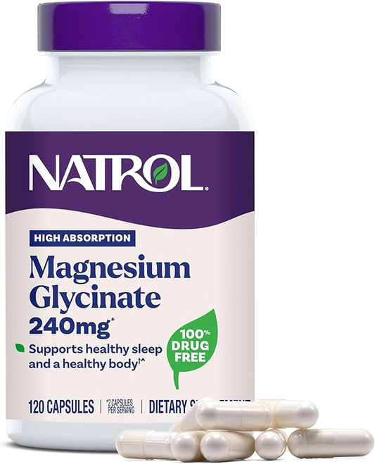 Natrol Magnesium Glycinate 240 mg, High Absorption Magnesium Supplement for Healthy Sleep and Body, 120 Capsules, Up to a 60 Day Supply