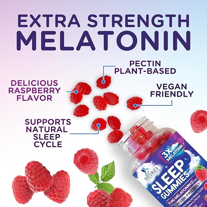 Sleep Gummies for Adults Extra Strength - 12 mg Melatonin Sleep Gummy Supplement, Melatonin Gummy for Occasional Sleep Support Supplement, Vegan, Non-GMO, Gluten Free, Gomitas para Dormir, 120 Gummies