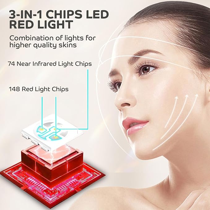 Red Light Therapy for Face, Two Drive Modes Red Light Mask with 850nm Near-Infrared for Travel Home Use