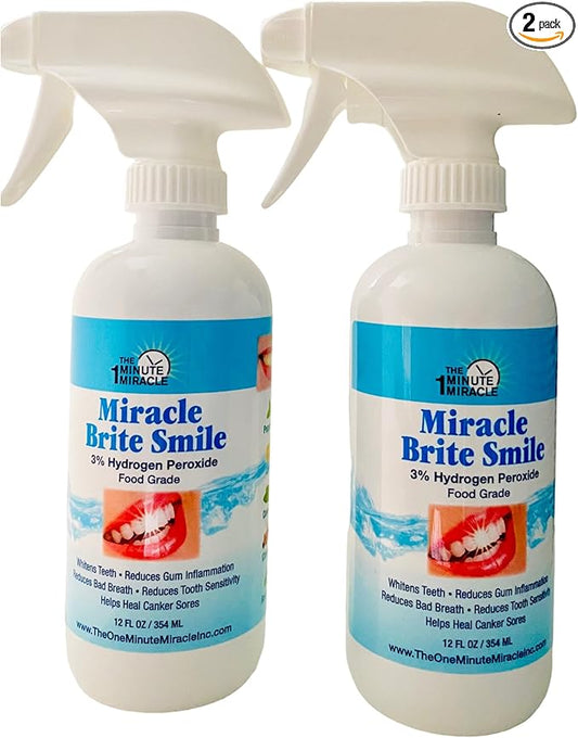 Miracle Brite Smile Mouthwash - Teeth whitening, Breath freshening, Removing Bad Breaths & Tooth Sensitivity with The Power of 3% Hydrogen Peroxide and Organic Essential Oils.