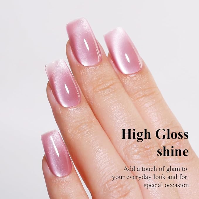 Imtiti Moonlight Pink Cat Eye Gel Nail Polish with Magnet, Holographic Glitter Shimmer Magnetic UV Gel Polish for Nail Art Soak off UV Led
