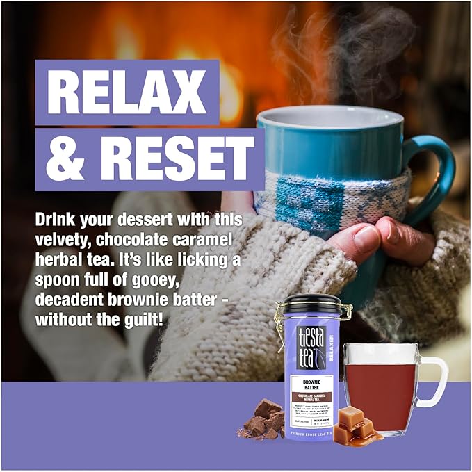 Tiesta Tea - Brownie Batter - Chocolate Caramel Herbal Tea - Loose Leaf Tea Blend - Non-Caffeinated Herbal Tea - Make Hot or Iced Tea Up to 40-50 Cups - 6 oz Refillable Tin