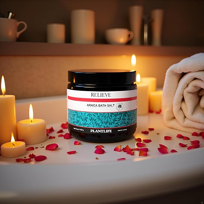 Plantlife Arnica Relieve Mineral Bath Salts - Made with Arnica and 100% Pure Essential Oils - Relieve Products are a Homeopathic Solution for Everyday Use - Works Quickly and Effectively