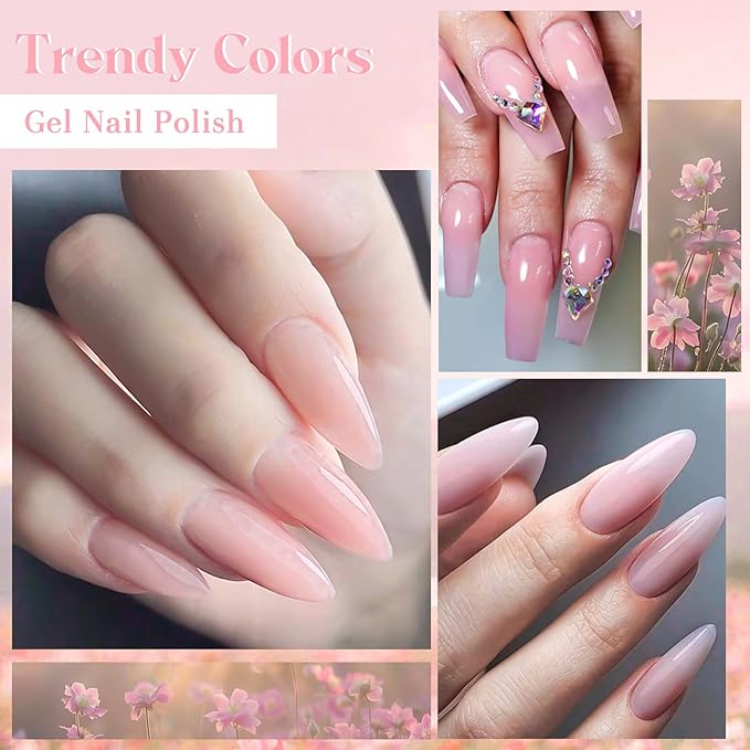 MTSSII Sheer Gel Nail Polish Set Jelly UV Gel 8 Colors Translucent Milky White Pink Nude Purple Colors Nail Polish For All Seasons Neutral Soak off LED Lamp Gel Manicure Kit for Nail Art