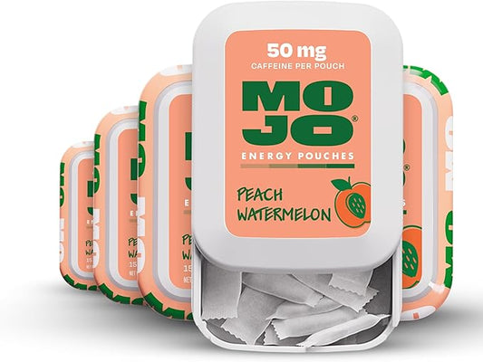 MOJO Energy Pouches Peach Watermelon Flavor, 50 mg per Caffeine Pouch, 15 Pouches, 5-Pack