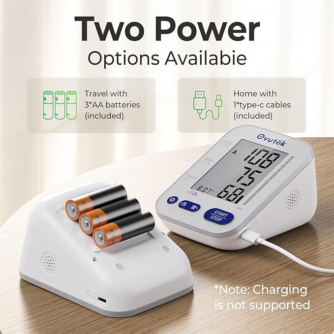 Ovutek Blood Pressure Monitors for Home Use: Large BP Cuff with 240 Memories for 2 Users, Upper Arm Blood Pressure Machine, Accurate BP Monitor with Batteries Type-C Cable