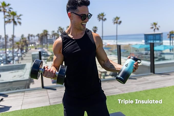 HYDRO CELL Stainless Steel Insulated Water Bottle with Straw - For Cold & Hot Drinks - Metal Vacuum Flask with Screw Cap and Modern Leakproof Sport Thermos for Adults (Teal/Black 32oz)