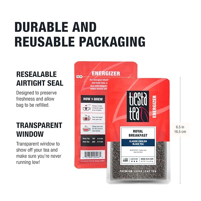 Tiesta Tea - Royal Breakfast, Loose Leaf, Classic English Black Tea, Premium Blend, High Caffeine Hot & Iced, Brews Up to 25 Cups, 1.7 Ounce Resealable Pouch