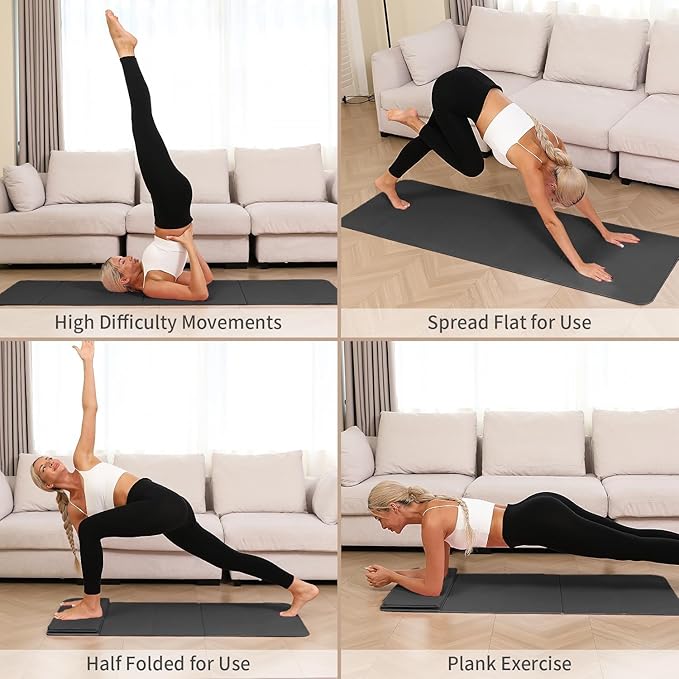 Foldable Yoga Mat - 10mm Extra Thick, 75"26" Non-Slip Exercise Fitness Mat | SGS Eco-Certified, Portable for Yoga/Pilates/Studio/Home Workout