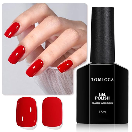 TOMICCA Ruby Red Gel Polish 1Pcs Red Gel Nail Polish Pure Color Long Lasting Soak Off UV LED Cure Needed Nail Art Manicure Salon DIY at Home Present for Women