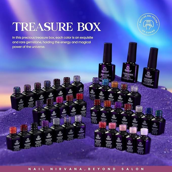 Beetles Halloween Gel Nail Polish - 39 Pcs Jelly Nail Set Glitter Changing Nail Polish Kit Treasure Box Collection with 3Pcs Base Matte and Glossy Top Soak Off Nails