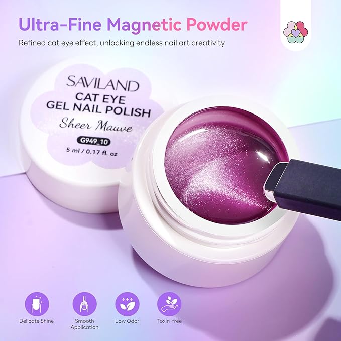SAVILAND Cat Eye Gel Nail Polish: 12 Colors Shimmer Glitter Cateye Gel Polish Art Delicate Magnetic Nail Polish Pen Quick Dry with Magnet Stick Smooth DIY Manicure Salon Velvet Nails 5ml