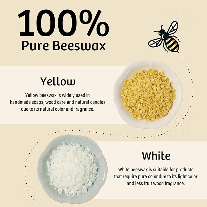 Beeswax Pellets for Candle Making – 1lb/5lb/20lb – Natural Beeswax for Candles, Lip Balms, and Skincare – Yellow Beeswax for DIY Projects – Ideal for Beginners and Experts（1lb）