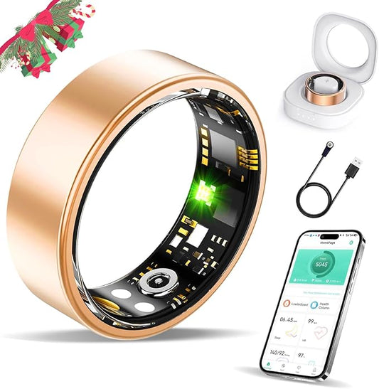 Smart Ring Health Tracker, Fitness Sleep and Heart Rate Monitor Smart Ring, Waterproof Bluetooth Fitness Tracker Ring IPX68 Waterproof (Rose Gold, 12)