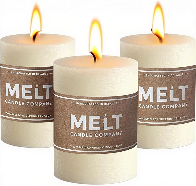 Melt Candle Pillar Candles, 3 Pack - Unscented Candles for Home, Church, Weddings, & More - 3" x 4", Ivory