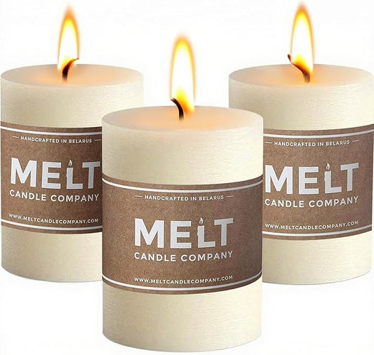 Melt Candle Pillar Candles, 3 Pack - Unscented Candles for Home, Church, Weddings, & More - 3" x 4", Ivory