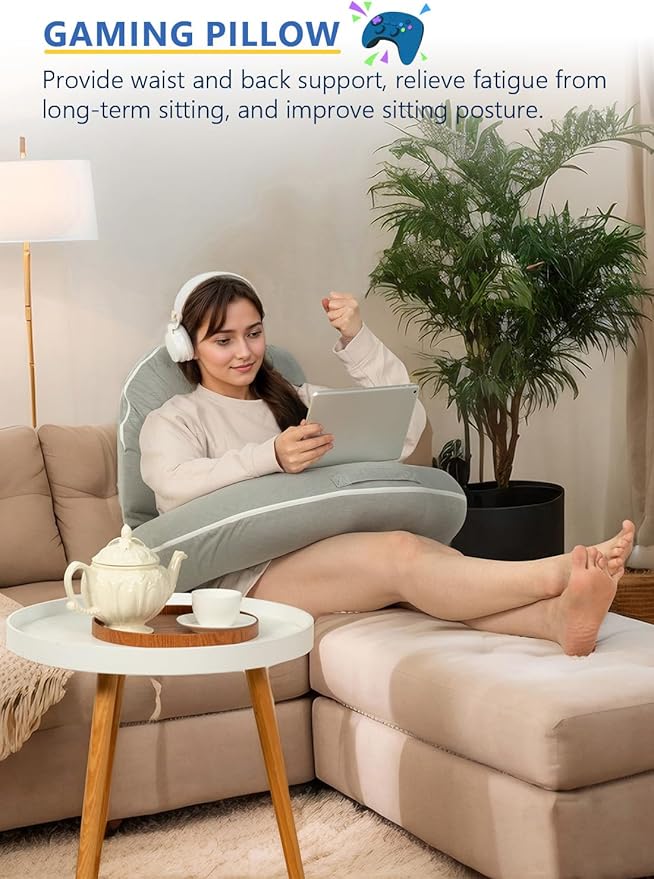 INSEN Reading Pillow, Back Pillow for Sitting in Bed for Reading, Nurse & Relax, Reading Pillow for Adults, Moms & Kids, Sit Up Pillow for Bed, Grey
