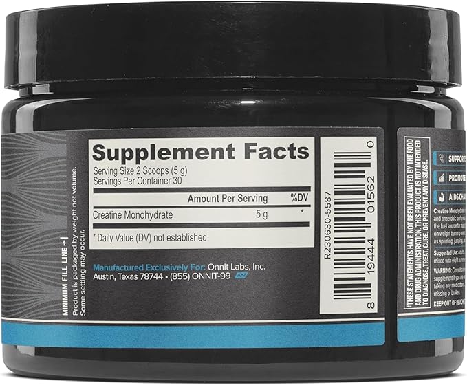 ONNIT Creatine Monohydrate Powder – 5g Premium Creatine for Muscle Strength, Power & Lean Mass, Supports Brain Health & Cellular Energy, Unflavored, 30 Servings, 5.29 oz