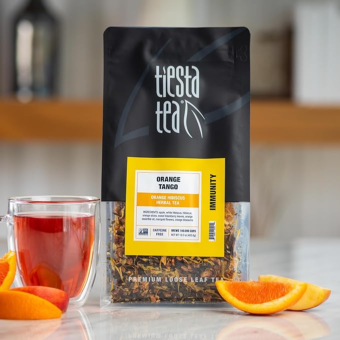 Tiesta Tea - Orange Tango, Loose Leaf, Orange Hibiscus Herbal Tea, Premium Non-Caffeinated Fruit Blend, Makes Hot or Iced & Up to 200 Cups, 16oz Resealable Pouch