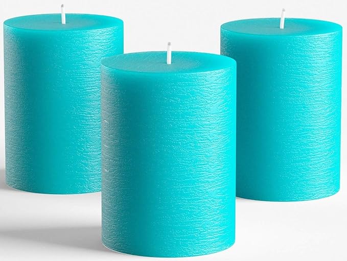 Melt Candle Pillar Candles - Unscented Candles for Home, Church, Weddings, & More - 3" x 4", Turquoise