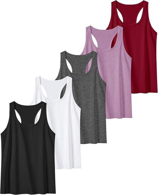 6 or 5 Pack Workout Tank Tops for Women, Athletic Racerback Sports Tank Tops, Compression Sleeveless Dry Fit Shirts